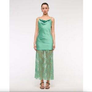 Abercrombie & Fitch Green Cowl Neck Satin Strappy Lace Mini Maxi Skirt Dress